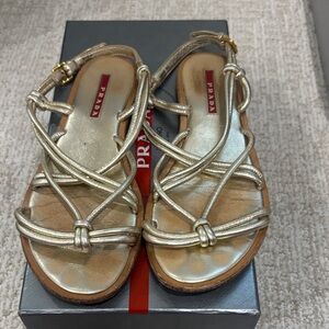 Prada Metallic Gold Strappy Sandals